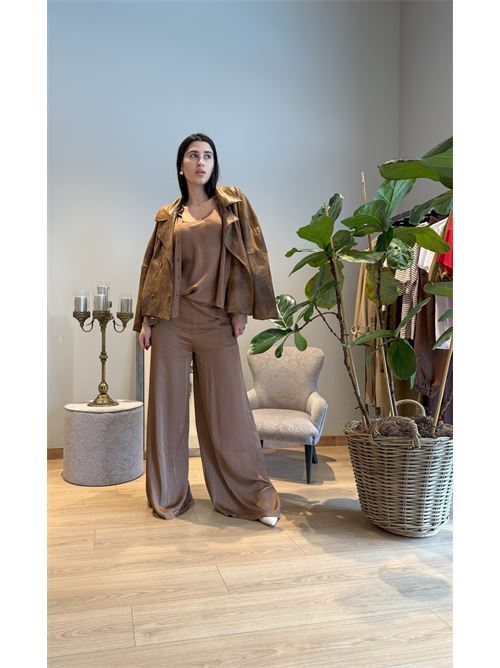 Pantalone a palazzo satinato con elastico sul retro DIECI MINUTI | FA356P2